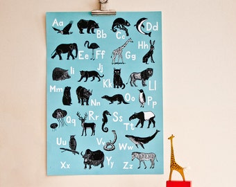 Animal ABC-Poster, illustrated german alphabet poster for kids