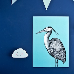 Cartel garza, cartel de ilustración de pájaro A4