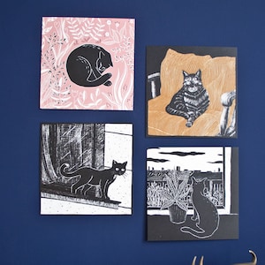 Ensemble de cartes postales de chat, illustrations d'animaux