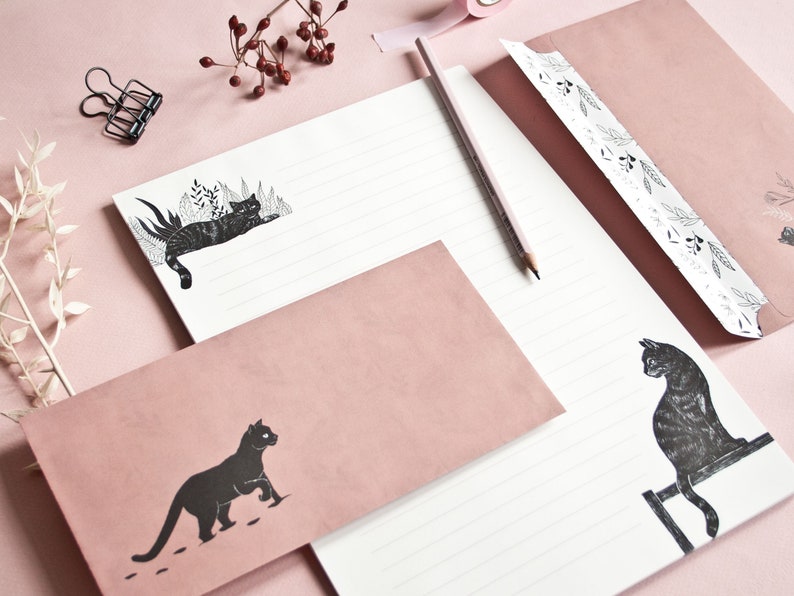 Briefpapier Set Katzen mit Block und Umschlägen