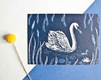 Swans postcard, greeting card animals