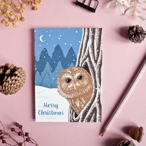 Carte de Noël Tawny Owl (anglais) au format A6