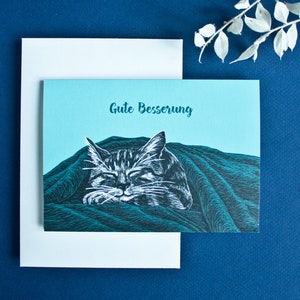 Carte de voeux Guérissez bientôt, carte pliante avec chat, C6