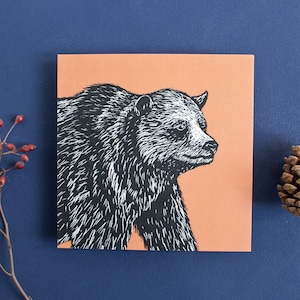 Carte postale ours, illustration animalière animal de la forêt