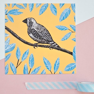 Postkarte Zebrafink, Illustration Vogel