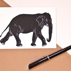 Postcard Elephant, animal illustration black white image 1