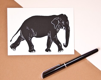 Postcard Elephant, animal illustration black white