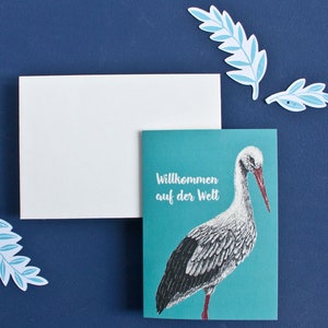 Grußkarte Geburt, Klappkarte mit Storch, C6