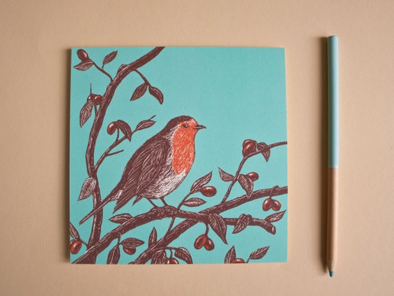 Postkarte Rotkehlchen, Vogel Illustration für Naturliebhaber