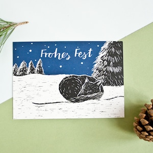 Volpe di cartolina di Natale, illustrazione di animali della foresta, biglietto di auguri per animali