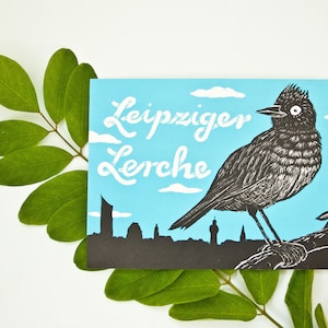 Carte postale Leipzig Lark, Leipzig, Allemagne, Saxe, carte de voeux, spécialité de Leipzig, alouette, illustration d'oiseau, bleu noir