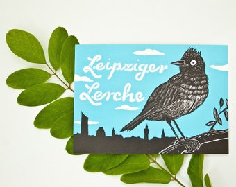 Postcard Leipziger Lerche, greeting card, Leipzig, illustrated postcard, bird