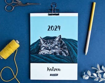 Cat Calendar 2024 Animal Illustrations A5 - german