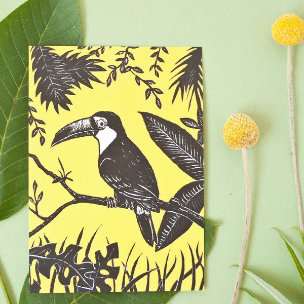 Gelber Tukan, Postkarte Vogel Illustration