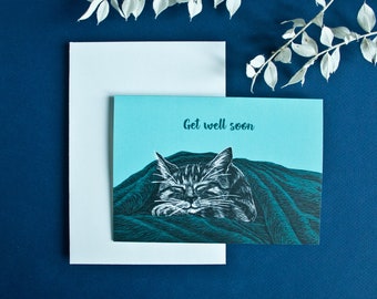 Greeting card "Get well soon" with Cat illustration