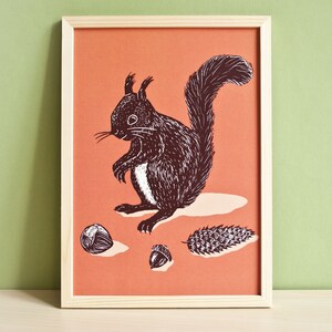 Póster ardilla A4, ilustración animal