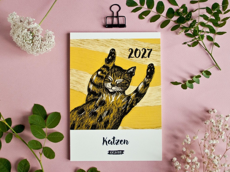 Cat Calendar 2027 Animal Illustrations A5 - german image 1