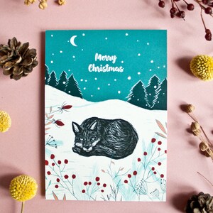 Cartolina di Natale volpe, illustrazione animale A6 Buon Natale