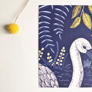 Postkarte Schwan, Tierillustration Vogel
