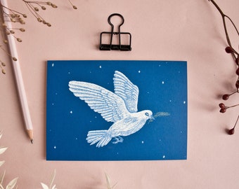 Postcard dove, bird illustration