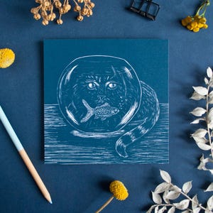 Gatto e pesce rosso da cartolina quadrati