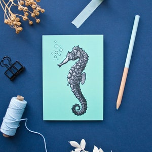Postkarte Seepferdchen, Grußkarte Illustration