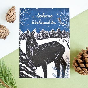 Carte de Noël avec cerf, carte de voeux illustration animale