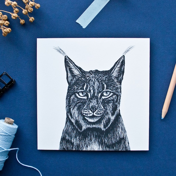 Postkarte Luchs, Illustration für Naturliebhaber