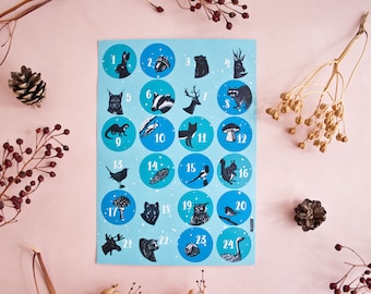 Advent calendar sticker sheet with animal motifs A5