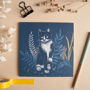 Chat de carte postale avec fond bleu