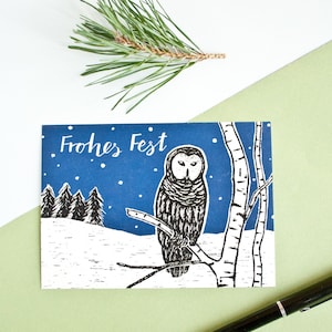 Chouette carte de Noël, carte de voeux avec illustration animale