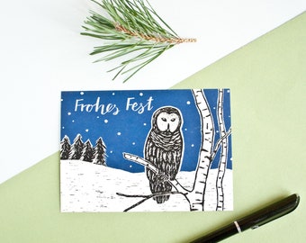 Christmas card owl, greetingcard for seasons greeting