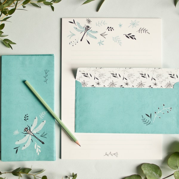 Schrijfpapierset Dragonfly, briefblok A4 & 10 enveloppen