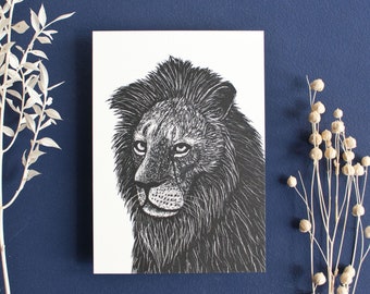 Postkarte Löwe, Tierillustration