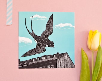 Postcard Swallow, birdillustration