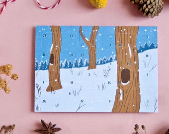 Carte postale du calendrier de l'Avent Forêt d'hiver au format A6