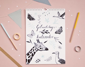 Birthday calendar with animal illustrations