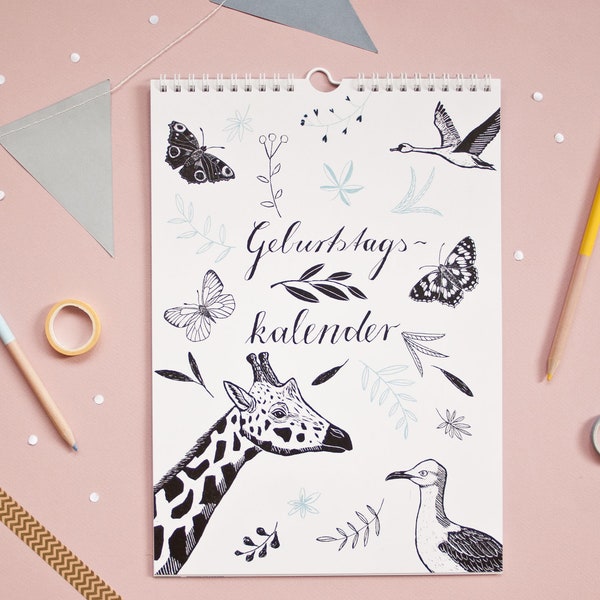 Birthday calendar with animal illustrations