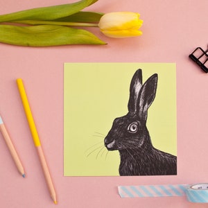 Carte postale lapin, illustration animalière verte