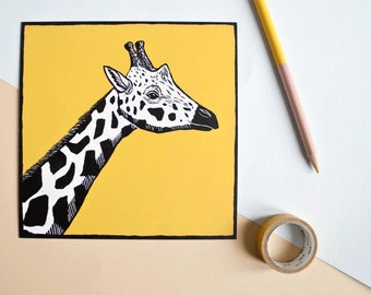Giraffa da cartolina, illustrazione animale gialla