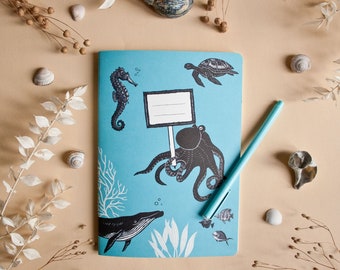Notebook DIN A5 with underwater animals illustrations, 40 blank pages
