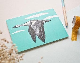 Greylag goose postcard, blue greeting card bird
