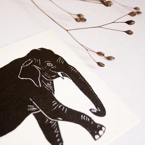 Postcard Elephant, animal illustration black white image 4