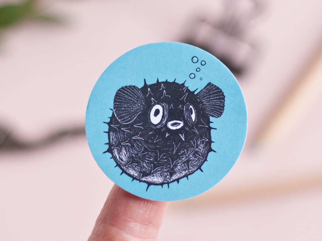 Sticker Set Puffer Fish, Round Label for Children and Animal Lovers - Etsy