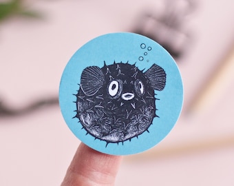 Sticker set puffer fish, round label for children and animal lovers