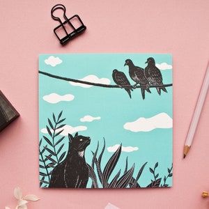 Carte postale chat et pigeons, illustration