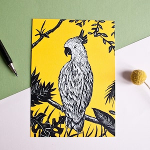 Carte postale cacatoès jaune