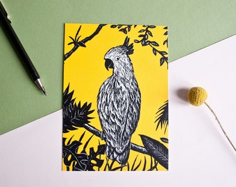 Carte postale cacatoès jaune