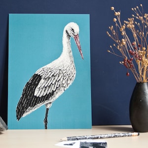 Cartel cigüeña, pájaro A4, cartel ilustrado