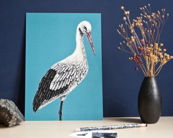 Stork Poster, Bird Illustration Print